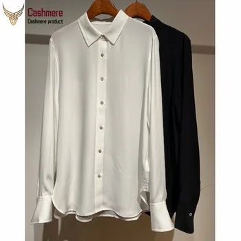 

High-end silk white shirt female long-sleeve brushed wrought 21mm heavy silk cardigan shirt 100% silk top spring new black shirt