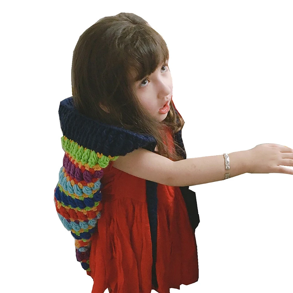 Autumn Winter Cap Woolen Yarn Wool Crochet Long Tail Hat Knitted Beanie for Kids Children(Grey