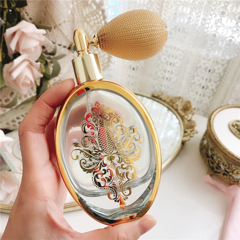 Perfume Jar Gold-Plated Airbag Spray Perfume Pottle Home Desktop Decor Luxury Crystal Glass Bottle Sample Room Ornament 5