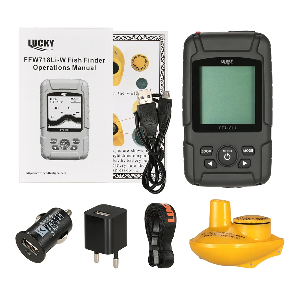 

Fish Finder Monitor Wireless Sonar Fishfinder 590ft/180m LCD LED Back Lighting Fishing Detector FF718Li Pesca Sounder