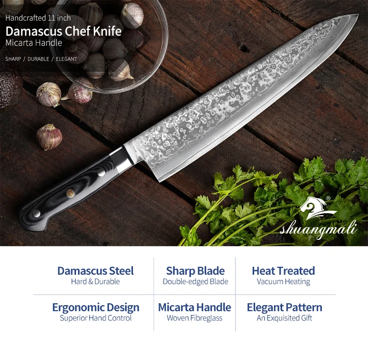 11 дюймов нож шеф-повара Профессиональный дамасский стальной Многофункциональный кухонный нож для нарезки филе мяса нож s с ручкой Микарта