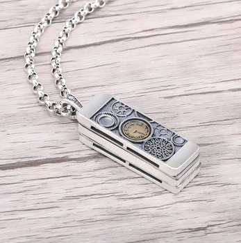 

925 Sterling Silver work Time harmonica carve charm pendant A4236