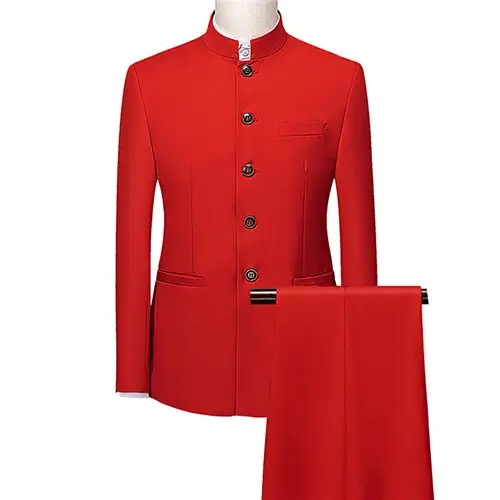 Men's White Single Breasted Stand Up Collar Suit 2-Piece, Chinese Style Red Slim-Fit Blazer Coat and Pants, Black, Blue, Yellow. - Image 16