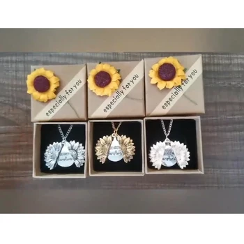 

New Women Gold Sunflower Pendant Custom Letter Necklace You Are My Sunshine Open Locket Sweater Chain Jewelry Gift For Friends