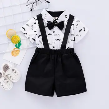 

Cute Baby Boy Clothes Infant Short Sleeve Gentleman Beard Romper Suspenders Strap Shorts Set Outfits Summer
