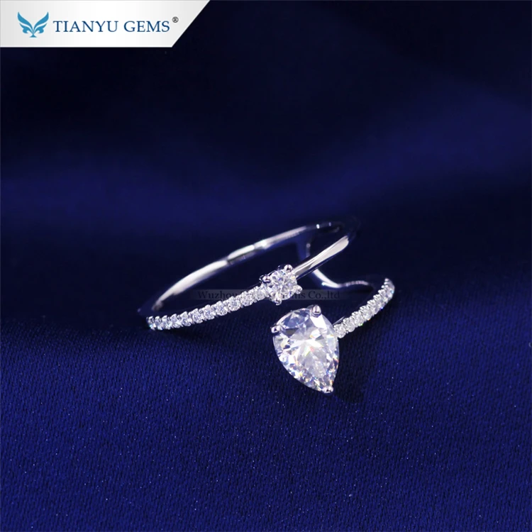 Tianyu gems груша разрезанный Муассанит кольцо из белого золота для вечерние