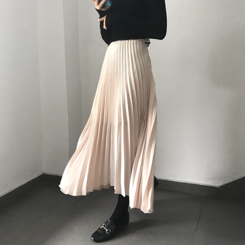 Крутая городская Женская плиссированная юбка, длинная, для женщин, смузи, светящаяся, модная, весна-осень, юбка Jupe Longue Falda Larga Gonne