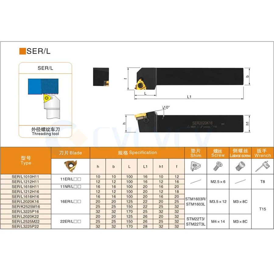 SER 2020K16 SEL 2020K16 Threading Turning Tool Holder 16ER 0.75ISO 1.25ISO LDA LDC 16ER 1.50ISO 3.00ISO BMA BMC Carbide Inserts images - 6