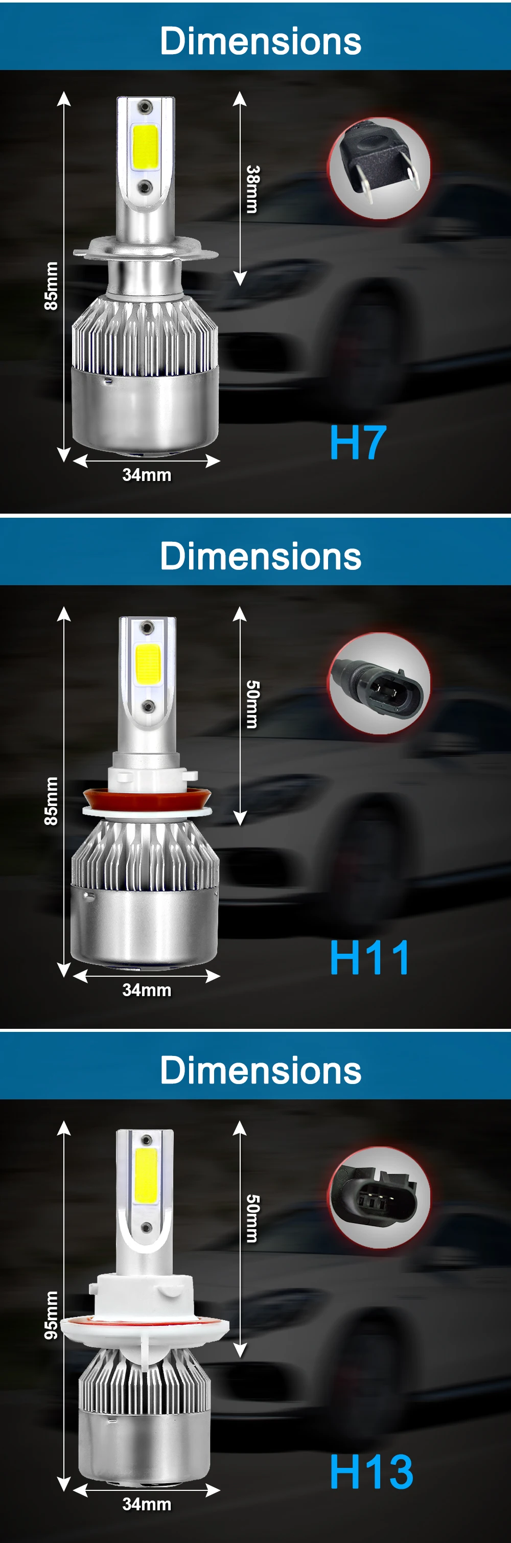 Светодиодный H7 авто лампы H4 светодиодный фар автомобиля свет H11 H1 H3 H13 880 9004 9005 9006 9007 9003 HB1 HB2 HB3 HB4 H27 6000 К фары