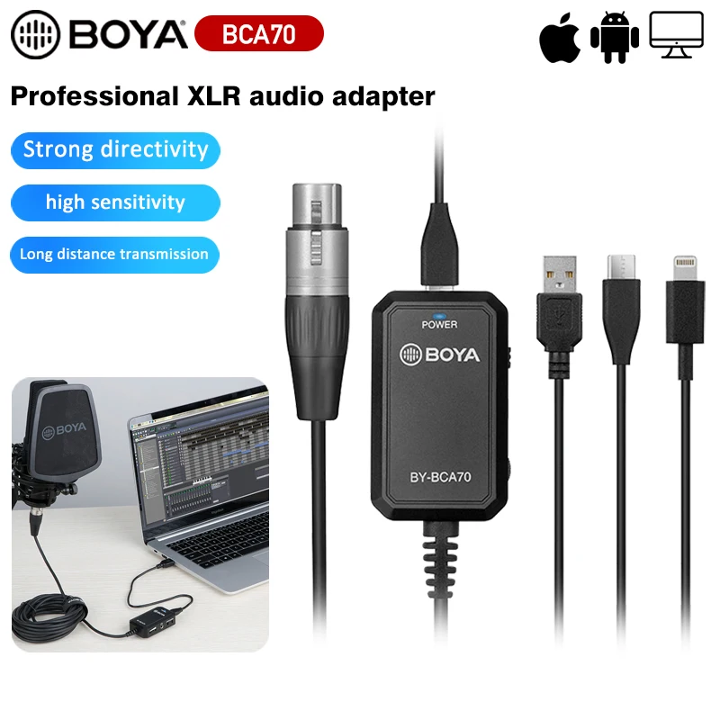 

BOYA BY-BCA70 XLR Audio Adapter mic for XLR Microphones to PC Mobile Devices Compatible With Type-C Andorid iOS Smartphones