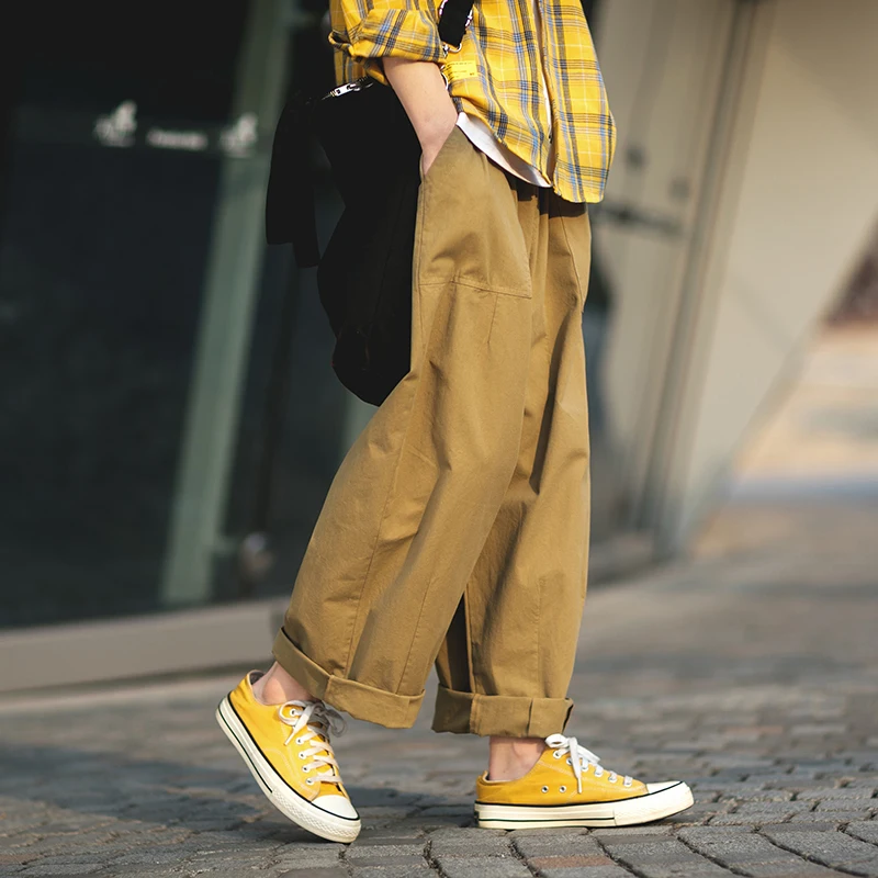 

Men Japanese Solid Straight Pants 2020 Mens Loose Wide Leg Pants Male Fashion Hip Hop Cargo Pants Black Joggers