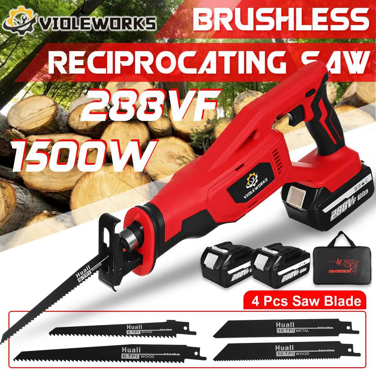 1500W 288V Brushless Cordless Reciprocating Saw Electric Saw With 2PC