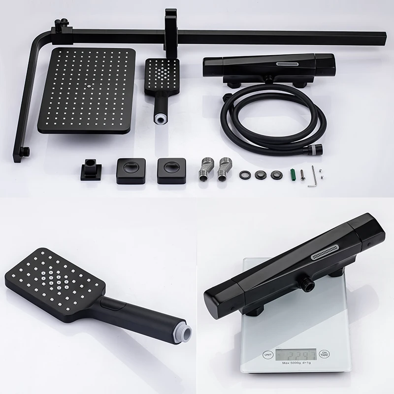 Black Thermostatic Shower Faucets Sets Water Bathroom Mixer Waterfall Faucet Rainfall Shower Systems Thermostat Tap EL9403
