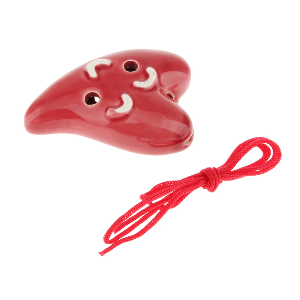 6 с отверстиями в форме сердца красный керамический окарина свисток музыкальный инструмент, игрушка в подарок для любителей музыки или игр
