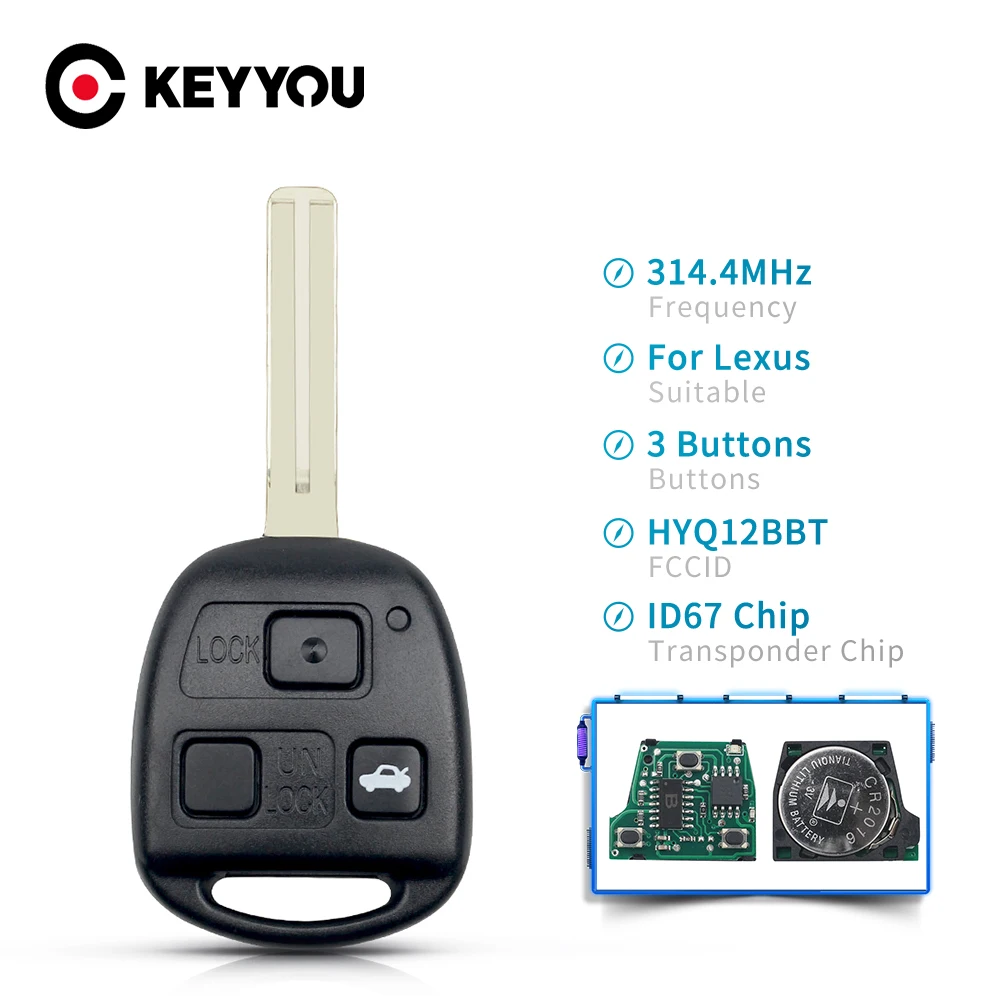 KEYYOU – clé télécommande à 3 boutons, 314.4 Mhz, HYQ12BBT, 4D67, pour Lexus RX330 2004 – 2006, RX350 2007-2009, LS430, ES330, SC430