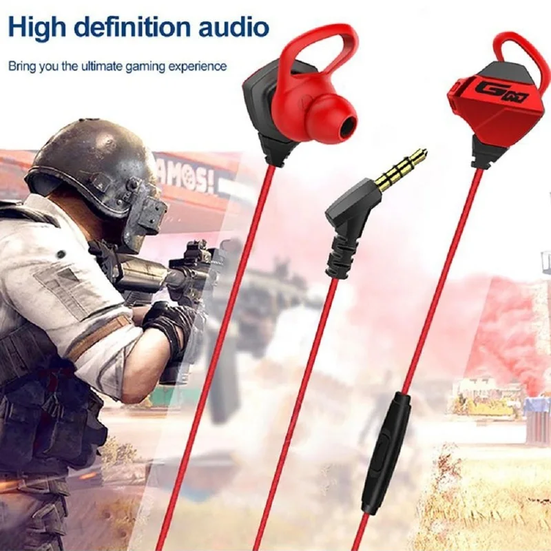 Gaming Earphone 3 5mm Jack Earpiece E Sports Wired Headset Stereo with Detachable Dual Mic Gamer Earbuds for PC Phones PS4 Xbox