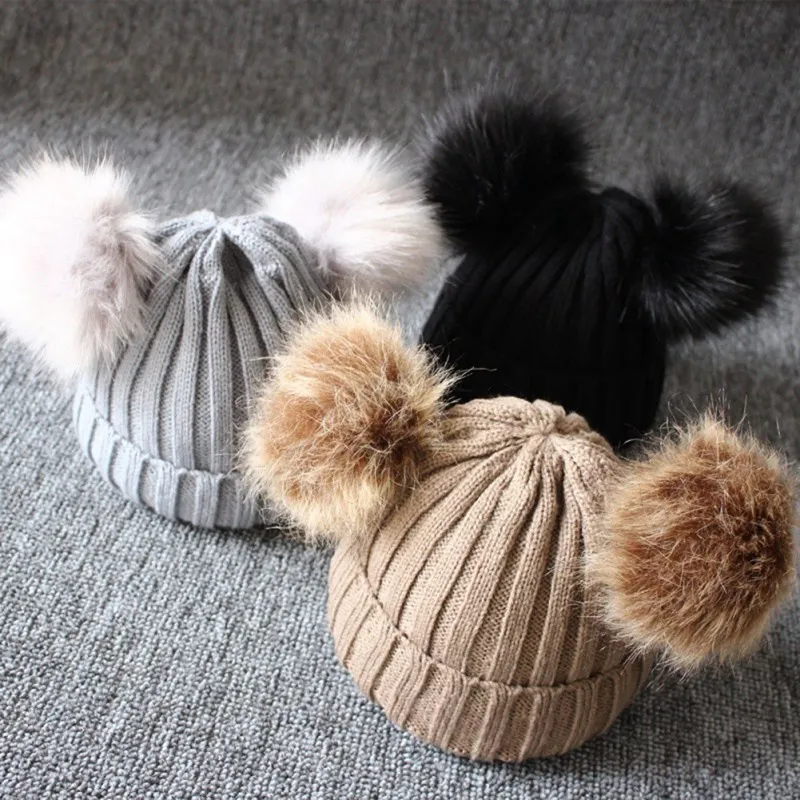 Модные милые детские зимние шапки из меха енота настоящие 15 см шапка с меховым помпоном шапка из натурального меха для детей