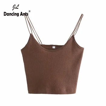 

Camis For Women Knitted Vest Colorblock Camisole Tank Top Woman Elastic Female Crop Tops Elegant Harajuku Fashion Clothes