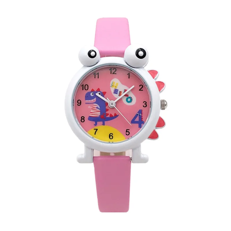 Милые детские часы с динозавром из мультфильма; Милые водонепроницаемые часы для мальчиков; детские наручные часы из натуральной кожи; часы для студентов - Цвет: Розовый