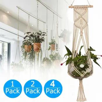 

1pc Large-sized Plant Hanger Basket Handmade Rope Pots Holder Fine Hemp Rope Net Flower Pot Plant Lanyard