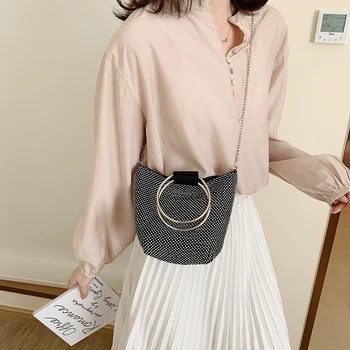 

Shiny Rhinestone Women Bucket Handbag Totes Bag Ladies Chain Travel Chain Shoulder Crossbody Shoulder Messenger Bag