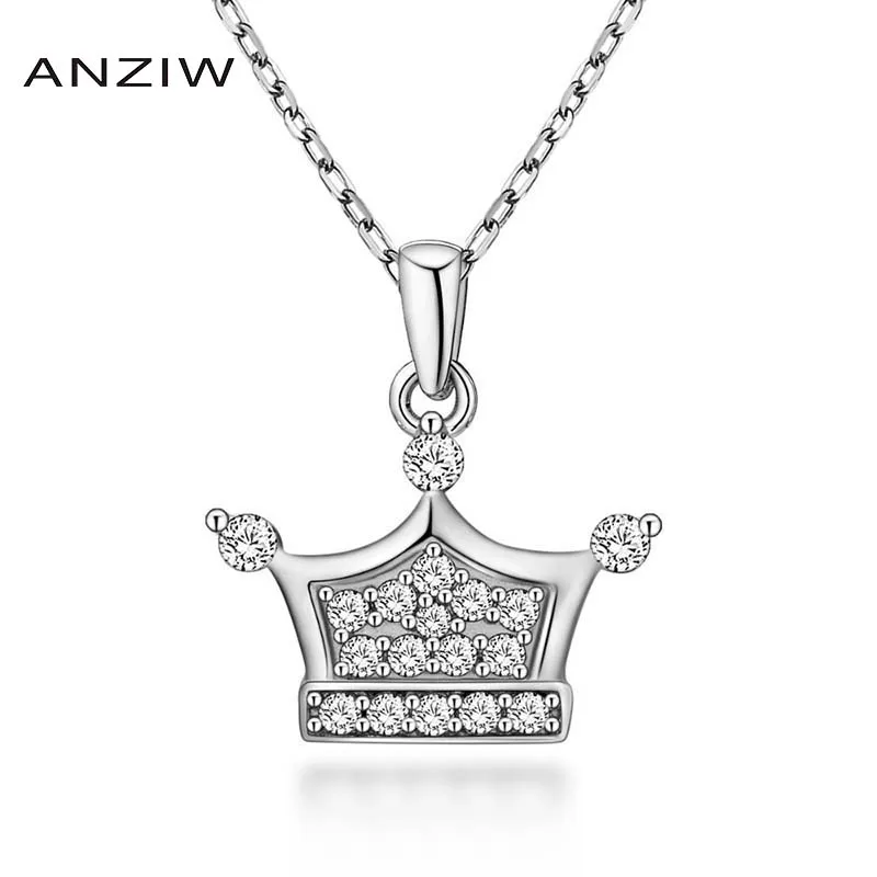 ANZIW Luxury 925 Sterling Silver Pendant Necklace for Women Delicate Crown Long Chain Wedding Jewelry Gifts | Украшения и