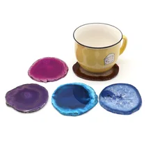 Natural Stone Agate Slice Coasters Placemats Round Heat Resistant Table Tea Coffee Cup Pad Non-slip Cup Mat Insulation Pad