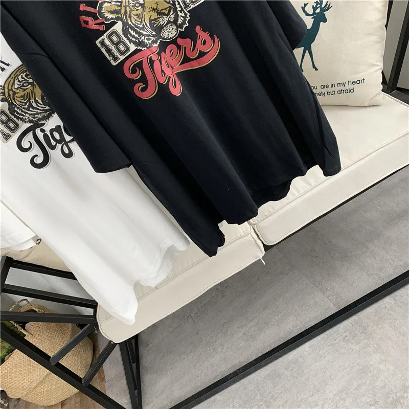Новая Мода Письмо тигр печати Женская футболка подиумная с коротким рукавом корейский стиль женский Harajuku футболка Летняя одежда