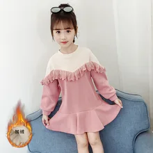 Повседневные детские платья для маленьких девочек; вязаное платье принцессы с длинными рукавами; зимнее утепленное бархатное детское платье с оборками для детей 4-14 лет