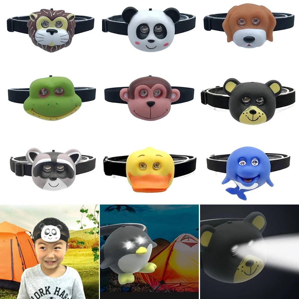 

Lovely Child LED Headlight AAA Battery Animal Shape Cute Headlamp Flashlight on Head for Boy Girl Camping Kids Creative Gift