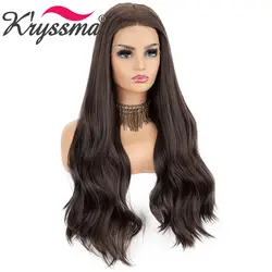 Kryssma коричневый парик длинные волнистые синтетические 13X6 парики на кружеве средняя часть косплей парики для черных женщин Термостойкое