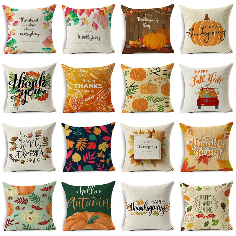 

New INS Thanksgiving 45*45cm Fall Cushion Cover Printing Harvest Throw Pillowcase Linen Cotton Car Home Decorative Pillow Covers