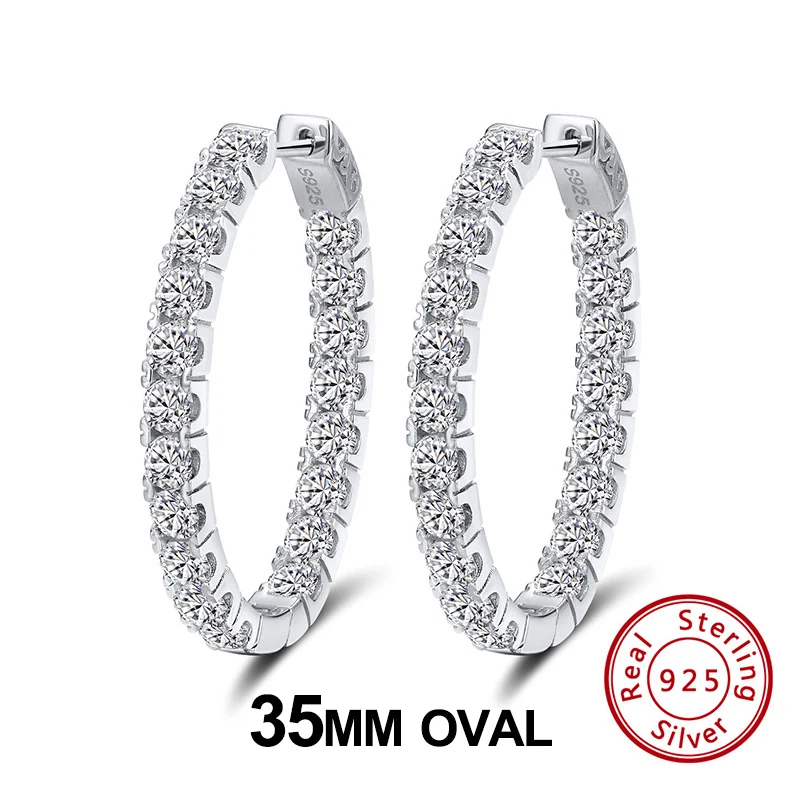 ORSA JEWELS, женские серьги-кольца из чистого стерлингового серебра, S925, полный циркон, 35 мм, круглые серьги, модные, нежные, хорошее ювелирное изделие, SE223