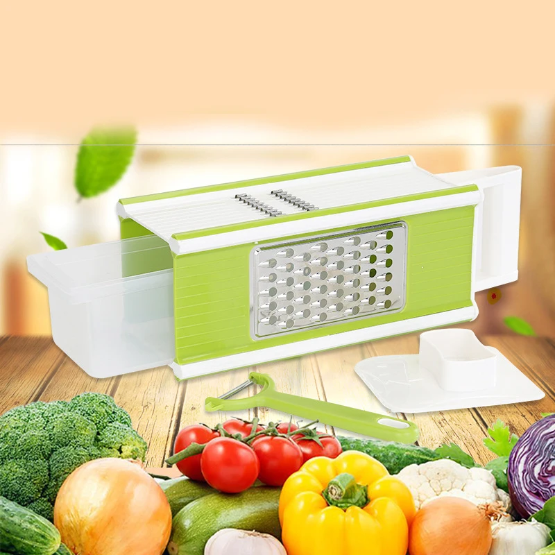 

6-in-1 Grater Box Multifunction Fruit and Vegetable Cutters Shredder Slicer Peeler Cookware Set With Container Box