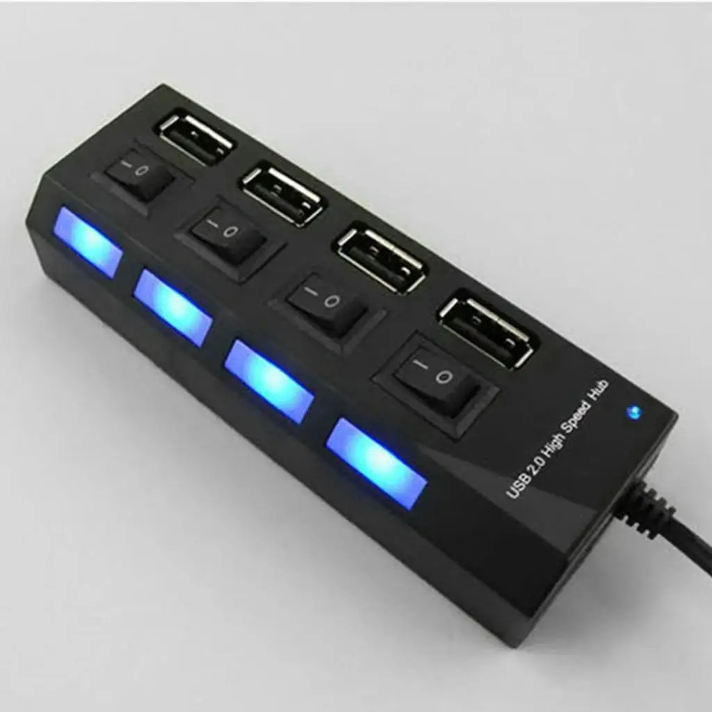 

4 Ports USB2.0 Expansion Splitter Hub with Individual On/Off Switch and LED PC Laptop with 50cm Cable