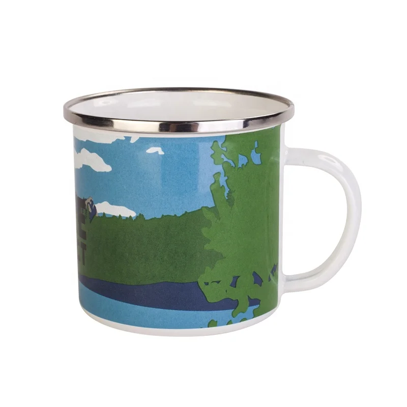 Custom metal edge coffee travel sublimation enamel camping mug wholesale
