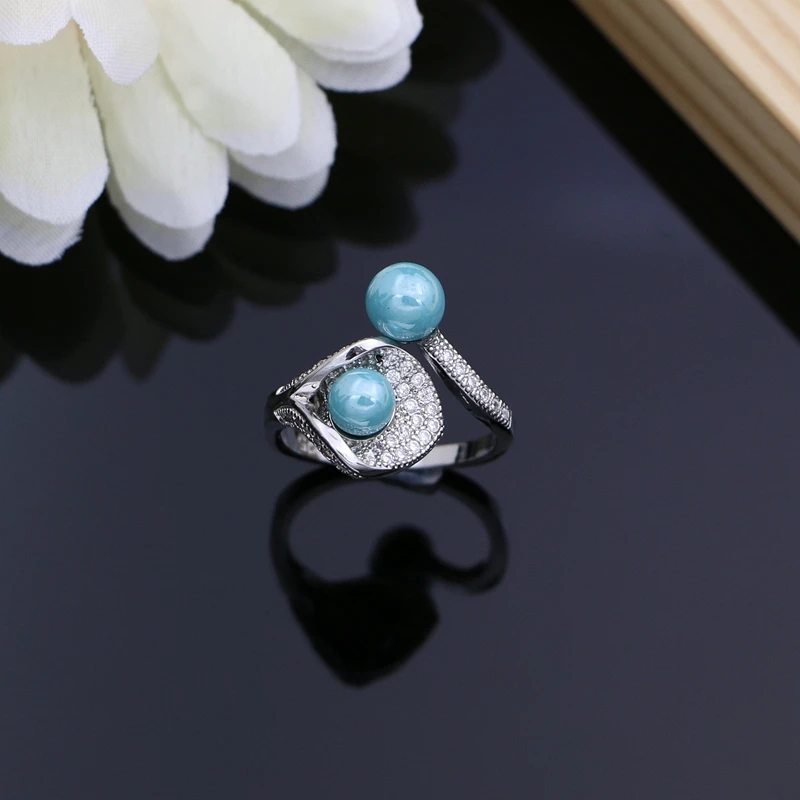 Синий жемчуг Рог 925 пробы серебряные Свадебные Ювелирные наборы для женщин серьги с камнями завод дизайн кольцо браслет/ожерелье