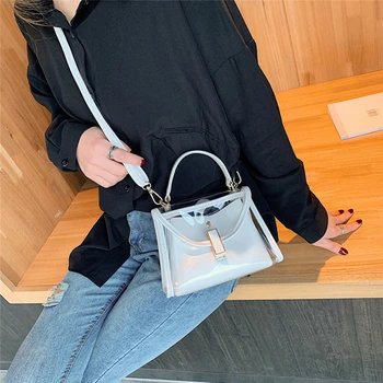 

Women Casual Fashionable Bag Jelly Candy Strap Clear Women Bag PU Leather New Brand Laser Bags Transparent Messenger Bags