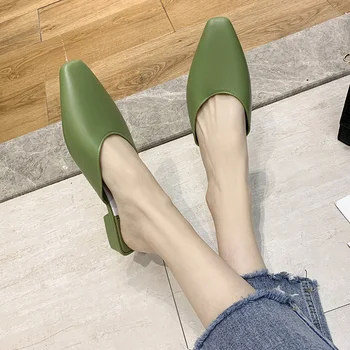 

2020 Woman Square Toe Slippers Ladies Elegant Slides Female Fashion Wedges Women Solid Shoes Women's Comfortable Casual Footwear