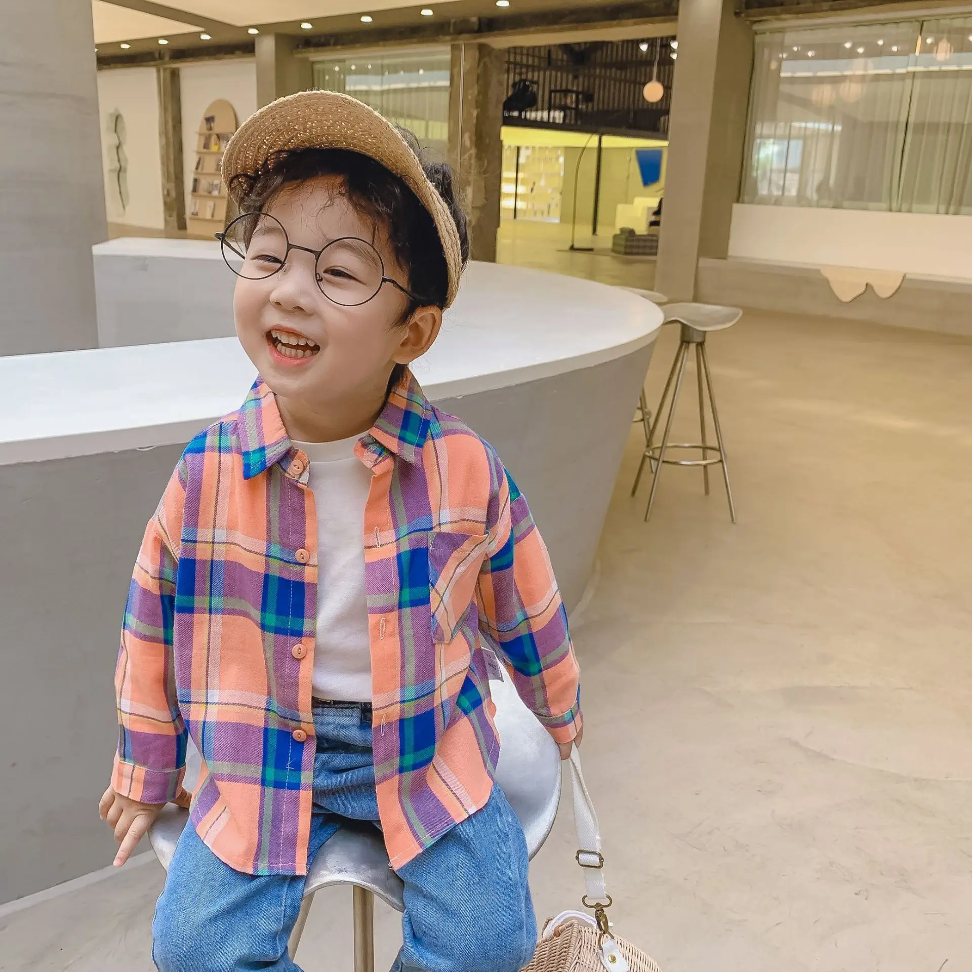 

Spring fashion boys plaid long sleeve shirts kids cotton 2 colors casual Tops clothes