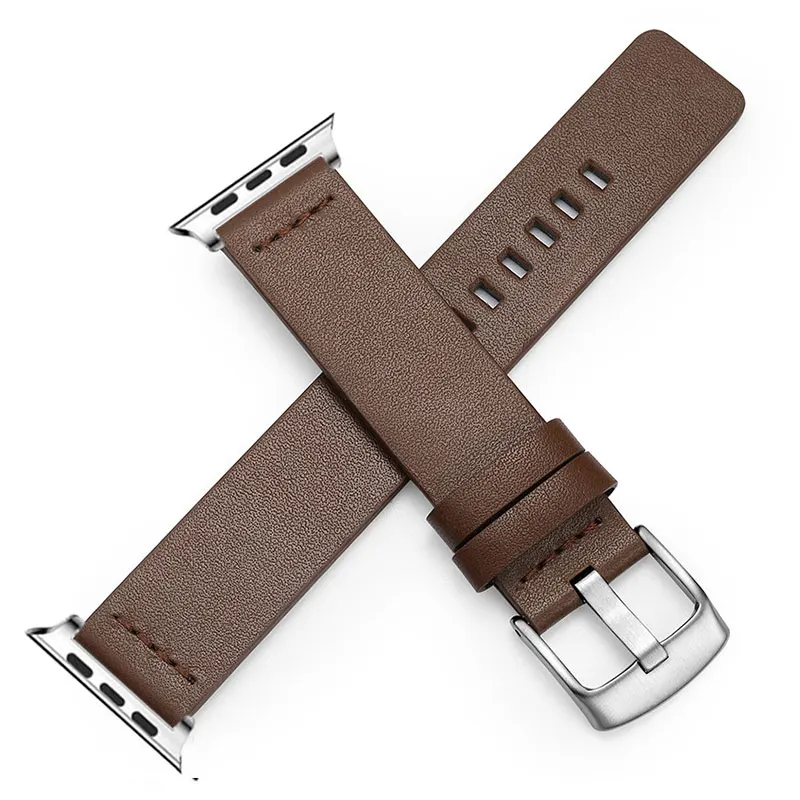 brown and silver Утхай A16 кожаный ремешок для наручных часов Apple Watch, версии 3, 2, 1 38 мм 40 мм серии ремешок для наручных часов iwatch, версия 4/5 серии 40 мм, длина-44 мм, ремешок для наручных часов - Цвет ремешка: brown and silver