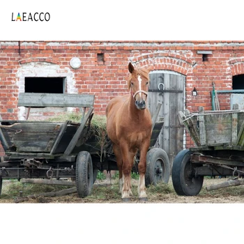 

Laeacco Farm Horse Cart Brick Stable Scene Photography Backdrops Vinyl Backdrop Custom Photographic Backgrounds For Photo Studio