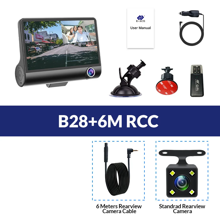 E-ACE Car DVR 3 Cameras Lens 4.0 Inch Dash Camera Dual Lens suppor Rearview Camera Video Recorder Auto Registrator Dvrs Dash Cam