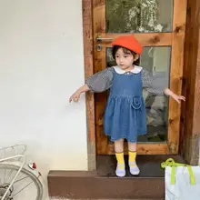 Г. Весенние детские джинсовые платья-майки в японском стиле; милая одежда принцессы для девочек; 5 шт/лот;