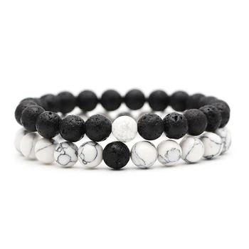 

NIUYITID 2pcs/set Men Bracelet 8mm Bead Black Lava Stone Bracelet Unisex Heren Armband Couple Jewelry Bracelets Wholesale
