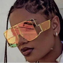 Новые модные роскошные брендовые дизайнерские Квадратные Солнцезащитные очки Rihanna для женщин и мужчин, негабаритные очки с металлическими заклепками, Уникальные Защитные солнцезащитные очки