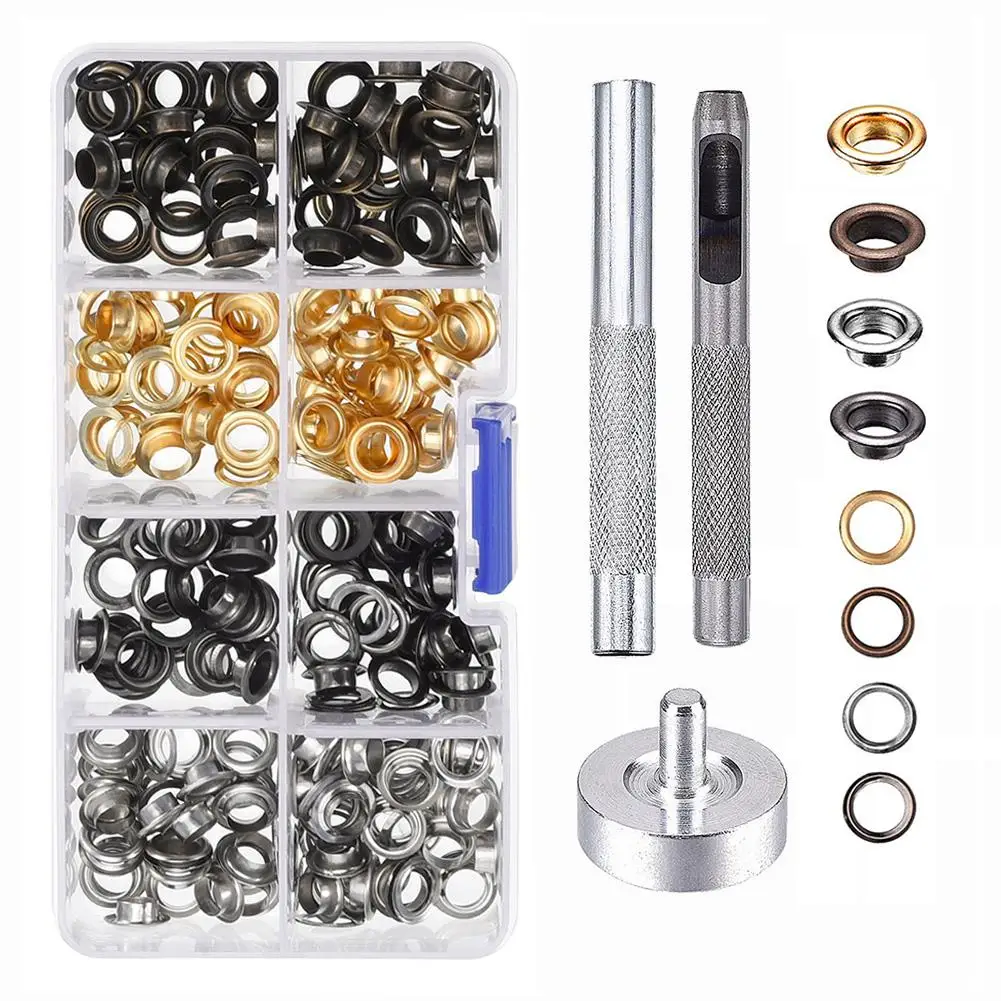 

120Pcs/Set 4 Colors 6MM Diameter Shoelaces Eyelets Buckles Mounting Tools DIY Leather Craft Metal Rivets Replacement Hole Tool