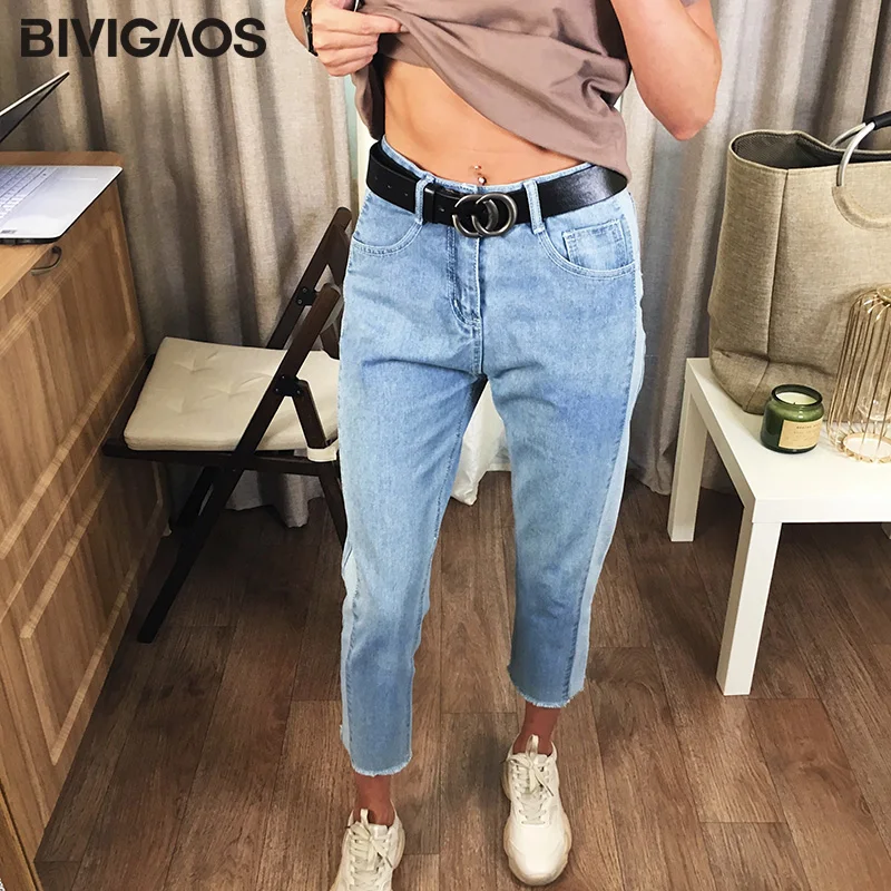 BIVIGAOS 2019 новые весенне осенние Стиль досуга женские укороченные джинсы корейские