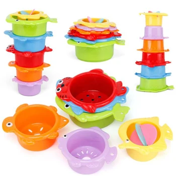 

1 Set New Ocean Stacking Cups Cartoon Bath Toys Parent-Child Bathroom Appearance Hollow Bottom Developmental Educational Toy