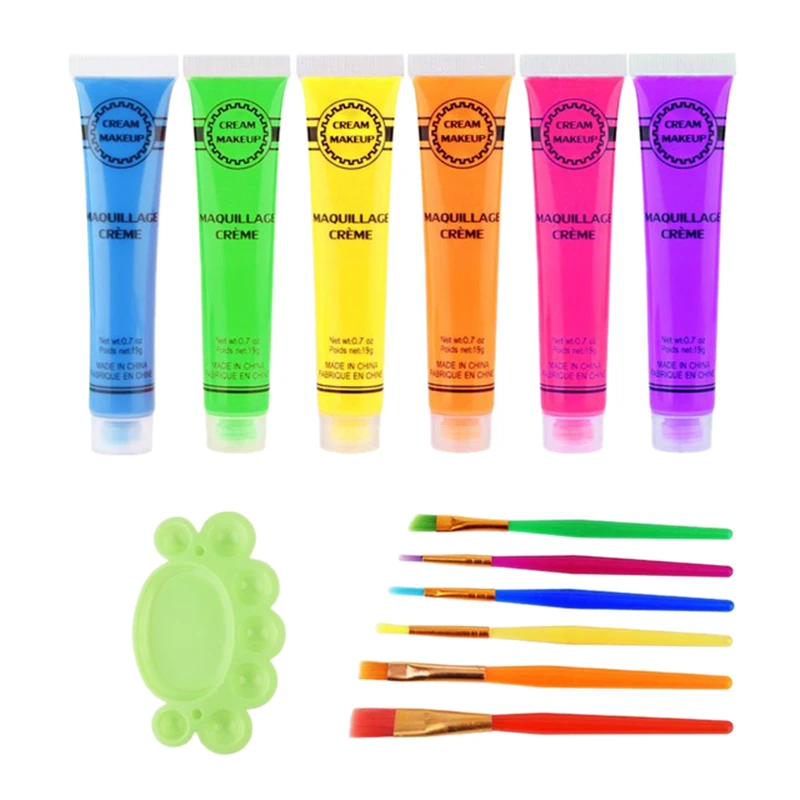 

AFBC 13Pcs/Set 6 Color Uv Luminous Pigment Luminous Body Painting Paint Art Party Halloween Luminous Painting Cosmetics Set Lumi